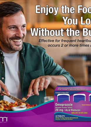 Ohm Omeprazole 20mg, 42 Delayed Release Tablets, Acid Reducer for Frequent Heartburn, 24 Hour Relief Heartburn Medicine, Helps Relieve Stomach & Chest Discomfort (6 Weeks of Supply, 42, Count)