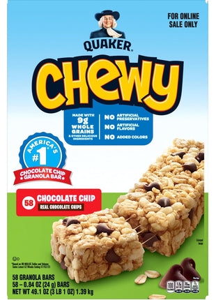 Quaker Chewy Granola Bars, Chocolate Chip, 58 Count - Packaging May Vary