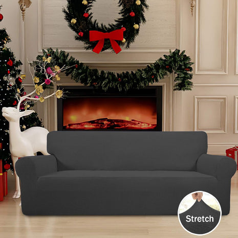 Easy Going Stretch Sofa Slipcover 1 Piece Sofa Cover Furniture Protector Couch Soft with Elastic Bottom for Kids, Polyester Spandex Jacquard Fabric Small Checks (Sofa, Dark Gray)