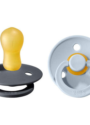 BIBS Pacifiers Colour Collection | Natural Rubber Baby Pacifier | Set of 2 BPA-Free Soothers | Made in Denmark | 0+ Months (Pack of 2) | Dusty Blue/Steel Blue