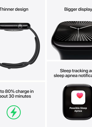 Apple Watch Series 10 [GPS 46mm case] Smartwatch with Jet Black Aluminum Case with Black Sport Band - M/L. Fitness Tracker, ECG App, Always-On Retina Display, Water Resistant