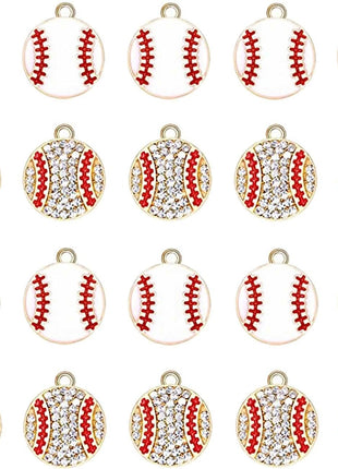 20PCS Sports Charms Enamel Basketball Baseball Pendant Charms for Jewelry Making Rhinestone Ball Game Softball Charms for Necklace Bracelet Earrings DIY Crafts