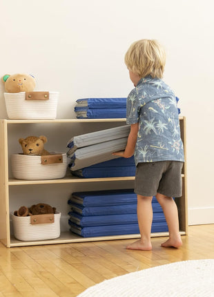 ECR4Kids Everyday Folding Rest Time Mat, 4-Section, 1in, Sleeping Pad, Blue/Grey