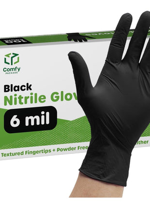 GUSTO Black Nitrile Gloves - Disposable Heavy Duty 6 Mil