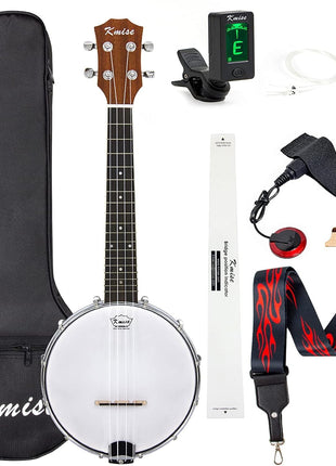 Kmise Concert Size Banjolele, 23'' Sapele 4 Strings Portable Mini Banjo Ukulele, With Gig Bag, Tuner, Banjos Strap, Strings, Piezo Pickup, Picks, Ruler, Wrench, Bridge Beginner Kit for Professionals