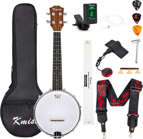 Kmise Concert Size Banjolele, 23'' Sapele 4 Strings Portable Mini Banjo Ukulele, With Gig Bag, Tuner, Banjos Strap, Strings, Piezo Pickup, Picks, Ruler, Wrench, Bridge Beginner Kit for Professionals
