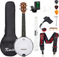 Kmise Concert Size Banjolele, 23'' Sapele 4 Strings Portable Mini Banjo Ukulele, With Gig Bag, Tuner, Banjos Strap, Strings, Piezo Pickup, Picks, Ruler, Wrench, Bridge Beginner Kit for Professionals