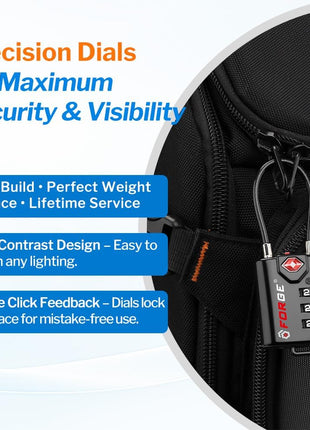 TSA Approved Cable Luggage Locks, Re-settable Combination with Alloy Body, Black 2 Locks.