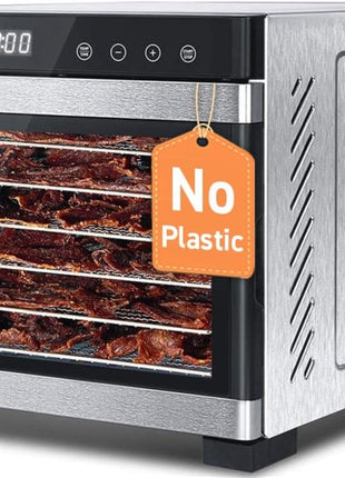 Cosori Food Dehydrator, Bigger Than 7 Trays with Large 6.5 ft2 Drying Space, Stainless Steel Trays, 600W Faster Drying, 165°F Dehydrated Dryer for Jerky, Dog Treats, Herbs, Meat, Fruit, Yogurt, Silver