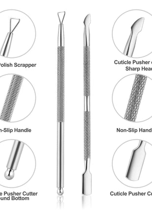 YINYIN Cuticle Trimmer with Cuticle Pusher and Cutter, Professional Stainless Steel Nippers, Cutter Clippers, Cuticle Remover, Pedicure Manicure Tools for Fingernails and Toenails, Sliver