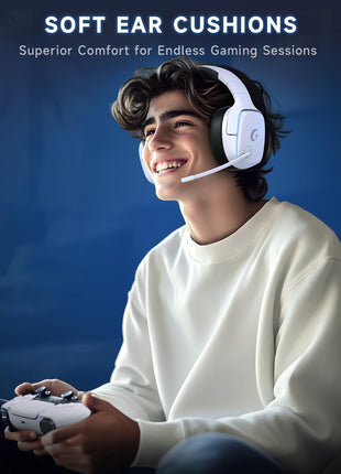 Gvyugke 2.4GHz Wireless Gaming Headsets for PS5, PS4, PC, Switch - Bluetooth 5.3 Gaming Headphones with Noise Canceling Mic, 7.1 Surround Sound, 70H Battery, Blue Lighting - White