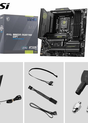 MSI MAG B860M Mortar WiFi Motherboard, mATX - Supports Intel Core Ultra Processors (Series 2), LGA 1851 - DDR5 Memory Boost 9200+ MT/s OC, 1 x PCIe 5.0 x16, 1 x M.2 Gen5, 5G LAN, Wi-Fi 7