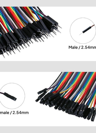 ELEGOO 120pcs Multicolored Dupont Wire M-F, M-M, F-F for Breadboard Jumper | 40pin M-F, 40pin Male to Male, 40pin Female to Female Breadboard Jumper Ribbon Cables Connectors