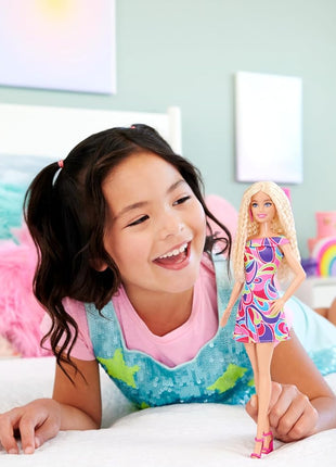 Barbie Fashionistas Doll #223 with Blonde Wavy Hair, Totally Hair-Inspired Dress & Accessories, 65th Anniversary Collectible Toy