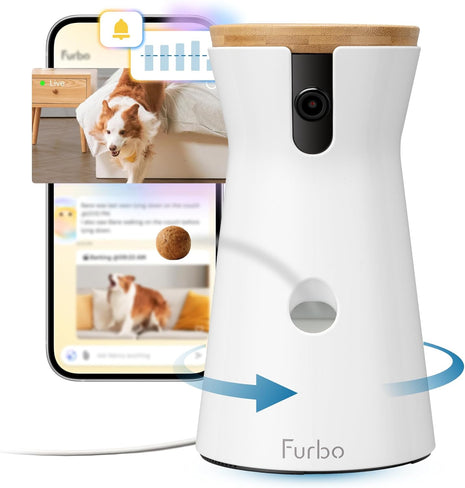 Furbo 360° Dog Camera [Subscription Required] Unlock w/Paid Plan: Home Security & Dog Safety Alerts, Rotating Pet Treat Toss, 2-Way Speaker (Low Risk, 3mo Min. Cancel Anytime)