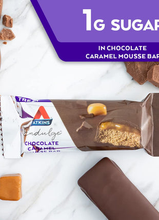 Atkins Endulge Chocolate Caramel Mousse Bar, 1g Sugar, 5 Count | 1g Sugar, Rich Chocolatey and Creamy Caramel Flavor, Individually Wrapped 1.2oz Bars