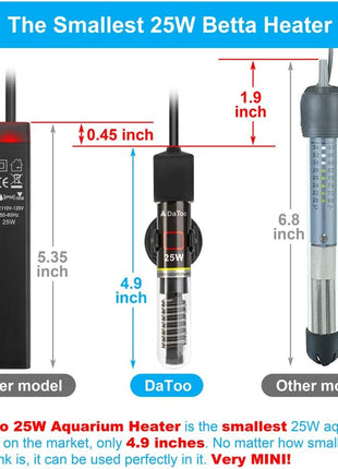Mini Aquarium Heater 25W Small Fish Tank Heater 25 Watt with Free Thermometer Sticker
