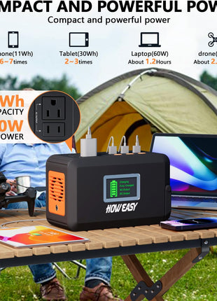 HOWEASY Portable Power Station,120W(240W Peak) Solar Generator,88Wh Lithium Battery Power with 110V AC Outlet/DC/USB/LED Light for Outdoor Camping Trip Hunting Emergency(Solar Panel Optional)