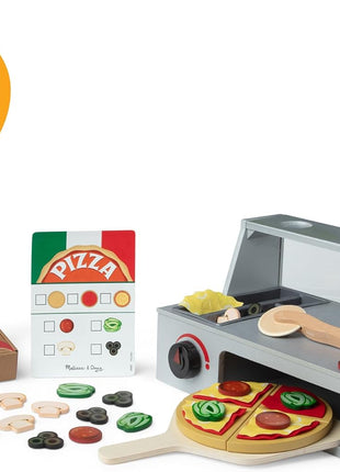 Melissa & Doug Top & Bake Wooden Pizza Counter, Kids Kitchen Playset with Play Food & Play Kitchen Accessories, Preschool Toys for Girls & Boys Ages 3+ - FSC Certified