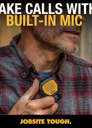 DEWALT Wearable Bluetooth Speaker (Updated Version), Clip-On Wireless Jobsite Pro Water-Resistant Portable Speaker (Non-Magnetic), Built-in Mic for Hands-Free Music/Calls, Bluetooth Speaker (Yellow)