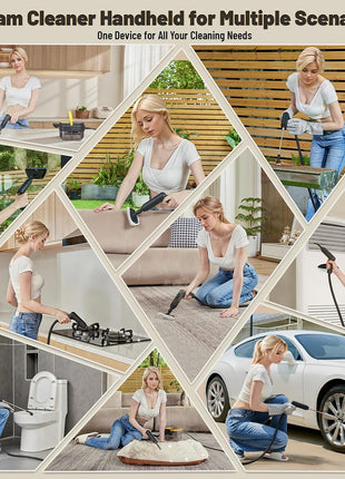 Gautye Steam Cleaner, 3 Level Adjustable Handle, 15s Heat Up, 1.69 Quarts Tank, Portable Steamer for Cleaning with 15 pcs Accessories, Steam Cleaner for Home for Dirt, Grease, Grout, Tile,Floor, Car