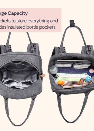 BabbleRoo Diaper Bag Backpack - Baby Essentials Travel Tote - Multi Function Water Resistant Diaper Bag, Travel Essentials Baby Bag with Changing Pad, Stroller Straps & Pacifier Case - Dark Gray