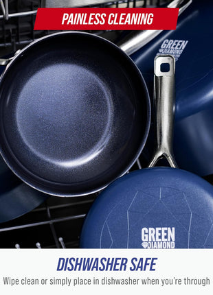 Blue Diamond 8" Nonstick Frying Pan Skillet, Diamond Infused PFAS-Free Ceramic, Dishwasher & Oven Safe, Stainless Steel Handle, Durable Non Toxic Metal Utensil Safe, Egg & Omelet Pan, Blue