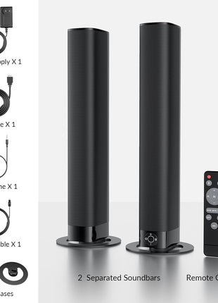 Sound Bar for Smart TV, Soundbar with Bluetooth/ARC/Opt/AUX Connect, Auto Volume Boost, 3 Equalizer Modes, 2 in 1 Detachable Soundbar for TV/PC/Gaming/Projectors