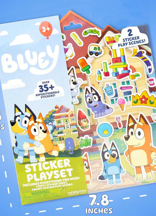 Horizon Group USA Bluey Sticker Playset, 2 Sticker Play Scenes, 35+ Reusable Puffy Bluey Repositionable Stickers for Kids, Perfect for Travel, Screen-Free Fun