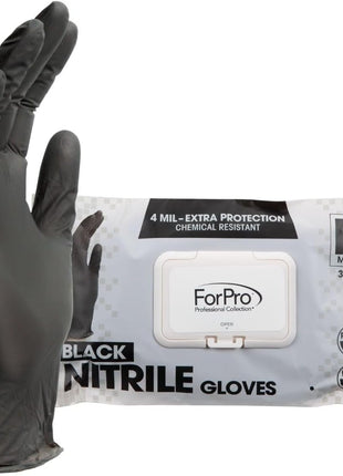 ForPro Professional Collection Disposable Nitrile Gloves, Chemical Resistant, Powder Free, Latex Free, Non Sterile, Food Safe, 4 Mil, Black, Large, 100 Count