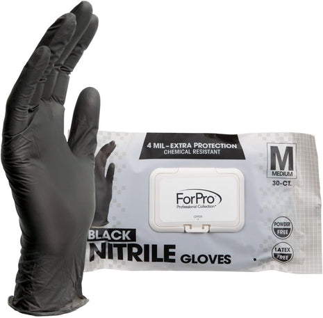 ForPro Professional Collection Disposable Nitrile Gloves, Chemical Resistant, Powder Free, Latex Free, Non Sterile, Food Safe, 4 Mil, Black, Large, 100 Count
