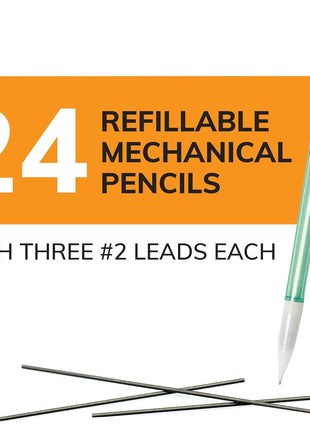 BIC Xtra-Sparkle Number 2 Mechanical Pencils, 24-Count Pack, 0.7mm Point | Colorful Sparkle Barrels, Multicolor Design, Ideal for School Supplies, Smudge-Resistant Lead, Medium Point, Erasers