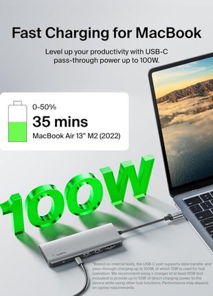 Belkin USB-C Hub, 7-in-1 MultiPort Docking Station for MacBook & Windows - 85W USB-C Power Delivery 3.0, 4K HDMI 1.4, 2x USB-A 3.0, SD 3.0, Micro SD 3.0, & 3.5mm Audio Jack