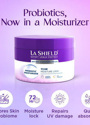 La Shield Probiotic Moisturizer Face Cream | Restores skin microbiome | 72 HR Hydration | Soft & Supple skin | For All Skin types | 100 gm