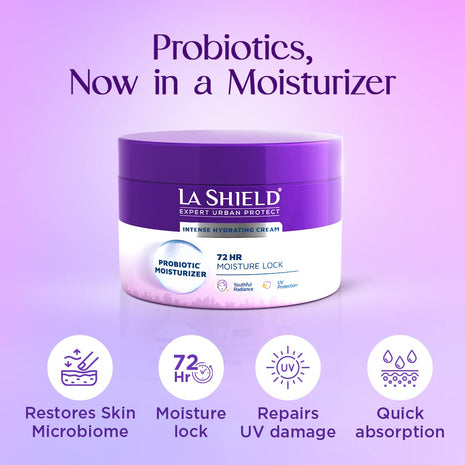 La Shield Probiotic Moisturizer Face Cream | Restores skin microbiome | 72 HR Hydration | Soft & Supple skin | For All Skin types | 100 gm
