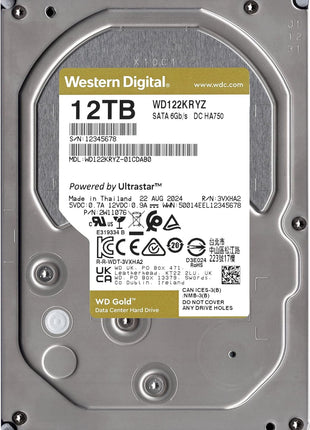 Western Digital 12TB WD Gold Enterprise Class Internal Hard Drive - 7200 RPM Class, SATA 6 Gb/s, 512 MB Cache, 3.5 inch - WD122KRYZ