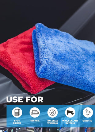 The Rag Company - Eagle Edgeless 500 (4-Pack) Professional Korean 70/30 Blend Super Plush Microfiber Detailing Towels, 500GSM, 16in x 16in, Blue