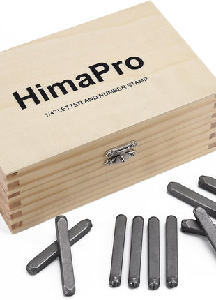 HimaPro Letter and Number Stamp Set 36pcs 40Cr Alloy Steel Metal Stamp Number & Letter Punch Set in a Wooden case (6mm 1/4 Inch)