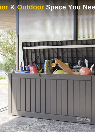 EAST OAK Outdoor Storage Box, 60 Gallon Deck Box Indoor and Outdoor Use, Waterproof Resin Storage Bin for Patio Cushions, Gardening Tools, Lockable, UV Resistant, Grey