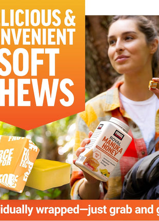 Force Factor Royal Manuka Honey Soft Chews | Pure New Zealand Manuka, Support Immune Health, Digestion & Energy, MGO 130, Sustainably Sourced, Honey-Lemon, 60 Soft Chews