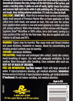 Meguiar's Flagship Premium Marine Wax, M6332, Easy-to-Use Boat Polish and Wax that Removes Swirls, Scratches, and Oxidation While Adding Long-Lasting Protection, Gifts for Car Lovers, 32 Oz