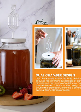 Fastrack Twin Bubble Airlock and Carboy Bung (2-Pack) | Fermentation Airlocks for Homebrewing Beer, Wine, Mead, and Kombucha
