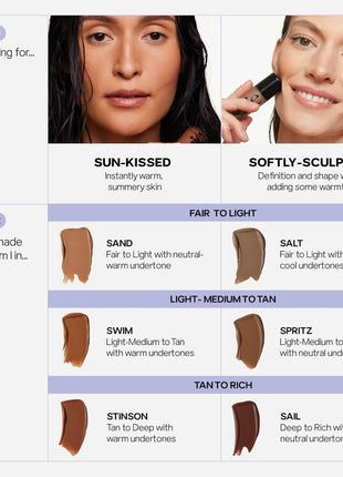 Saie Radiant Glow Duo - Dew Bronze Soft-Focus Liquid Bronzer in Sail (0.4 oz) & Mini Glowy Super Gel Lightweight Illuminator in Sunglow (0.5 oz), Hydrating Makeup Essentials for a Sun-Kissed Glow