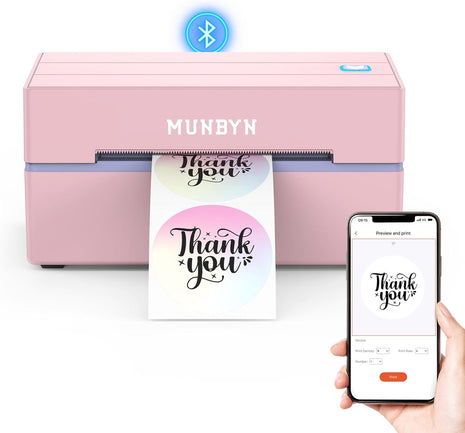 MUNBYN Bluetooth Thermal Label Printer, Wireless 4x6 Shipping Label Printer | Work for Shipping Packages Small Business Office or Home, Compatible with iPhone Android iPad Windows macOS Chrome