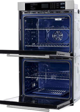 30 in. Haven Coll Double Electric Wall Oven, True Convection, Stainless | Cosmo COS-30EDWC Blue Porcelain, Self Clean Function, 7 Oven Functions, Digital Display, Interior Lighting