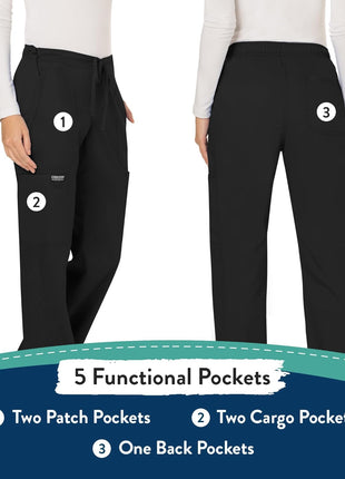 Cherokee WW Revolution Women's Mid Rise Straight Leg Pull-on Pant,D3Pewter,Medium Black