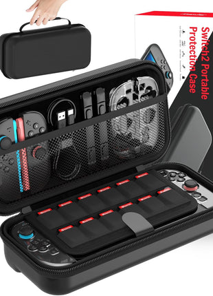 HEYSTOP Carrying Case for Nintendo Switch 2, Water-Resistant Hard Shell Travel Pouch with 12 Game Slots, Slim Storage Bag for Backpacking & Road Trip, Secure Straps & Dual Zippers, Black