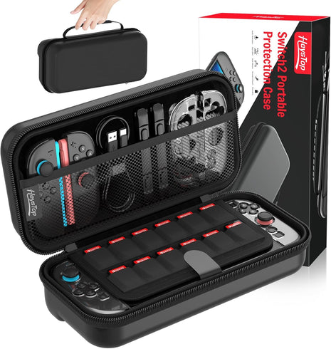 HEYSTOP Carrying Case for Nintendo Switch 2, Water-Resistant Hard Shell Travel Pouch with 12 Game Slots, Slim Storage Bag for Backpacking & Road Trip, Secure Straps & Dual Zippers, Black