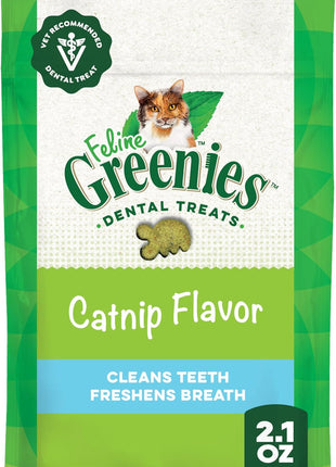 Greenies Cat Treats, Feline Veterinarian-Recommended Adult Natural Dental Treats, Catnip Flavor, 9.75 oz. Tub