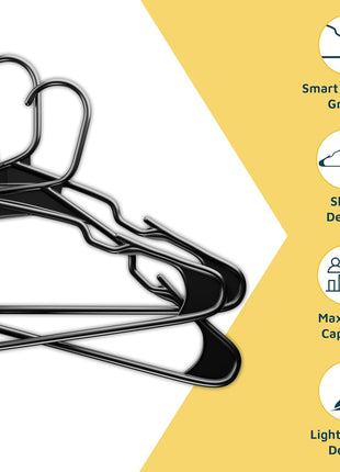 Lifemaster Plastic Clothes Hanger Set - 30 Pieces Versatile, Lightweight, Space-Saving, Non-Slip, Slim Designed, Dry and Wet Clothes Hanger Set - Black